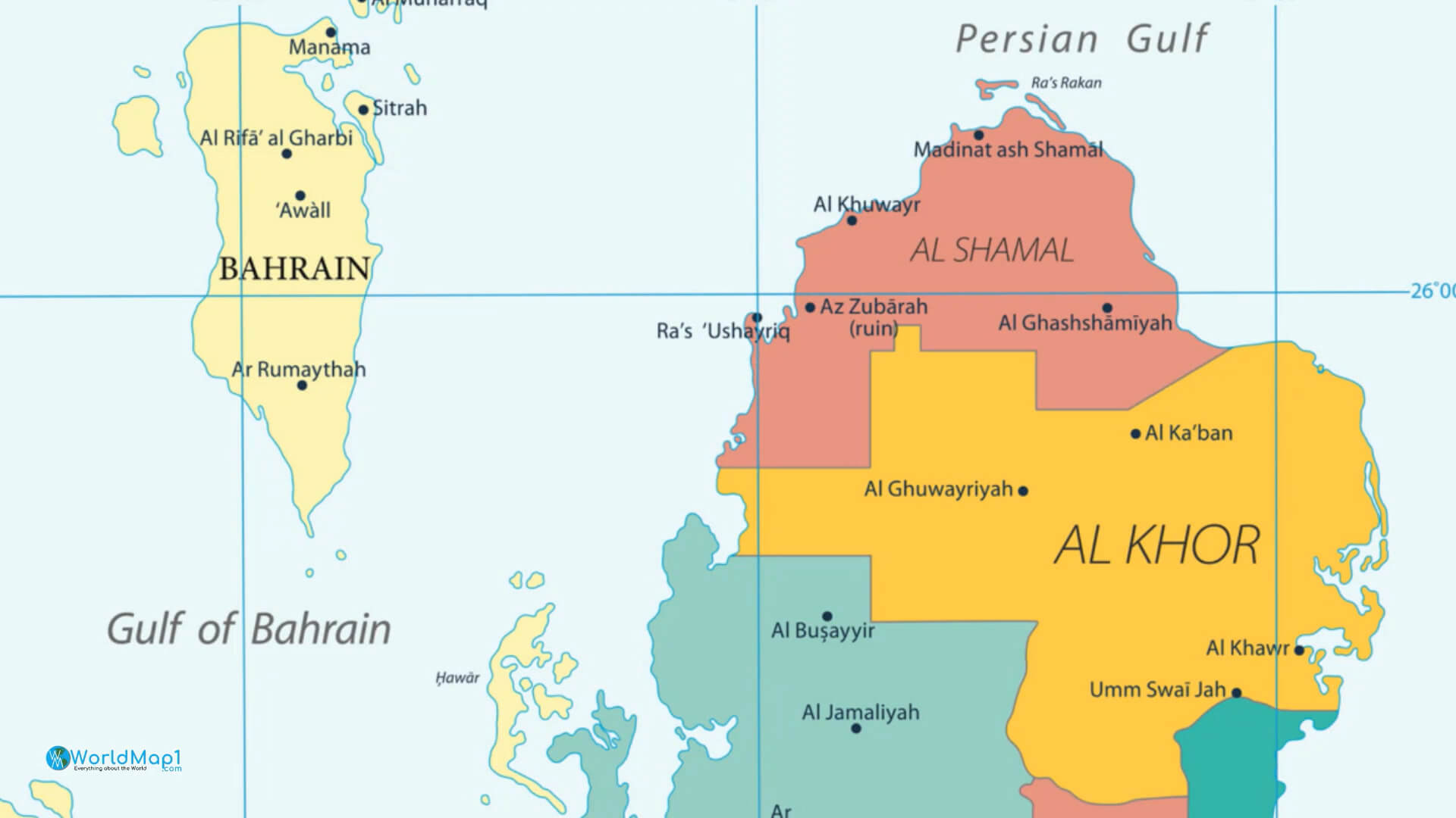Qatar and Bahrain Map